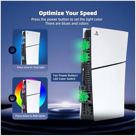 PS5 Slim Cooling Fan, 3-Speed Triple Fans with RGB Light & USB 3.0 Port - Image 5