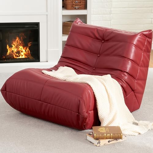 Hobestluk Bean Bag Chair Leather Togo Chair Memory Foam Living Room Adult | Ergonomic Design,Floor Chair,Waterproof Sofa,Easy Clean,Anti-slip ,No Assembly Required,Bedroom Dorm Office Reading Winered by YourHomeDeservesMore