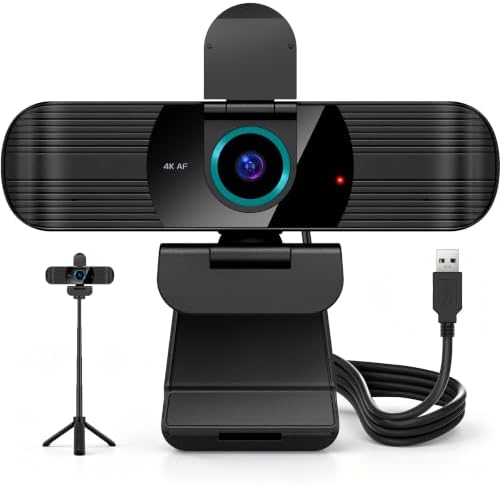 Pro UHD 4K/30fps Webcam with Tripod, External USB Camera for PC/Laptop by RUWBY