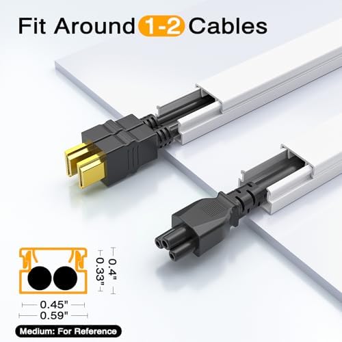 Delamu 157in Cord Covers for Wires on Wall, Cord Hider for 1 Cord, Paintable Cable Hider, Cable Management Wire Covers for Cords, W0.55 H0.4in, White - Image 2