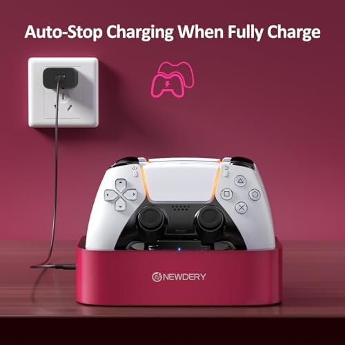 NEWDERY for PS5 Controller Charger Station, Dual Charging Dock for PlayStation 5 DualSense/Edge Controller, Fast Charging Stand with Type-C Cable, Gamer Gift for Women & Girls, Mother's Day - Image 6