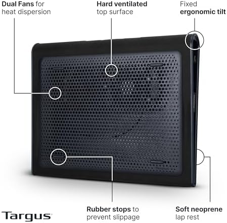 Targus 17 Inch Dual Fan Lap Chill Mat - Soft Neoprene Laptop Cooling Pad for Heat Protection, Fits Most 17" Laptops and Smaller - USB-A Connected Dual Fans for Heat Dispersion (AWE55US) - Image 3