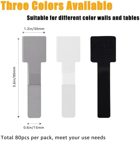 80PCS Hook and Loop Cable Straps, Cable Management Under Desk, Adhesive Cable Tie, Reusable Wire Organizer for Cords, Cord Management, Computer Accessories for Desk, Home Office Essentials, Black+Gray - Image 5