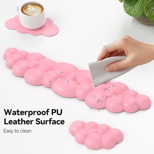 TECKNET Cloud Keyboard Wrist Rest Set, Cloud Wrist Rest with Non-Slip Base, PU Leather Wrist Pad for Keyboard with Ergonomic Memory Foam for Computer Laptop Office Gaming and Pain Relief, Dark Pink - Image 6