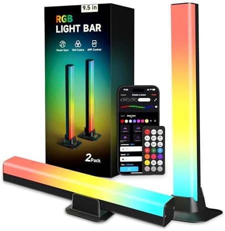 FFJ TV Light Bars, 9.5 Inch RGB Lights for Bedroom, Music Sync, Black by FFJ