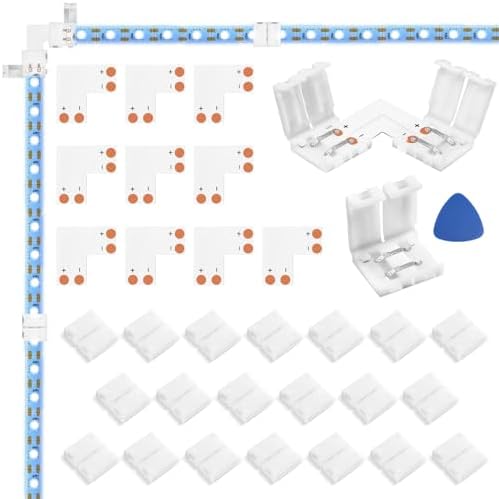 10Packs 2-Pin L Shape RGB LED Light Strip Connectors 8mm Unwired Gapless Solderless Adapter Terminal Extension by WENHSIN