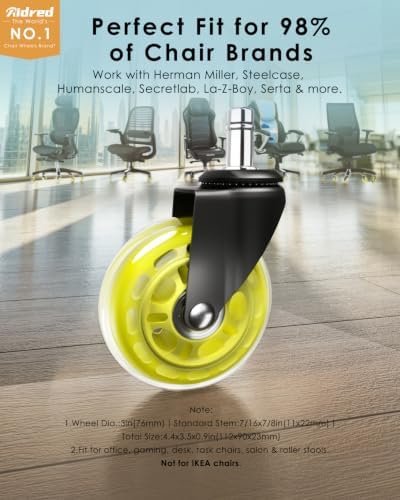 RidRed Gaming Chair Wheels - Heavy-Duty Office Chair Wheels - Replacement Rubber Casters- Universal Fit 3 Inch Chair Casters, Noise Free, Fits 98% Chair, for All Floor - Image 2