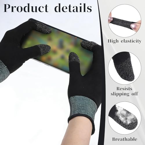 Ultra-Thin Mobile Gaming Gloves, Gaming Gloves for Sweaty Hands, Touchscreen Gaming Finger Sleeves for Phone Tablet Game Players Streamer (Black + Green) - Image 3