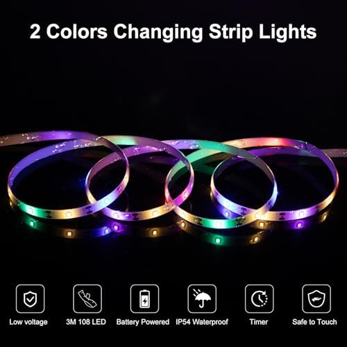 echosari LED Strip Lights Battery Operated, 10Ft 108 LED Dual Color Changing Strip Lights with Remote Cuttable Adhesive Lights Strip for Bedroom Party Decoration (Warm White & Multicolor) - Image 3