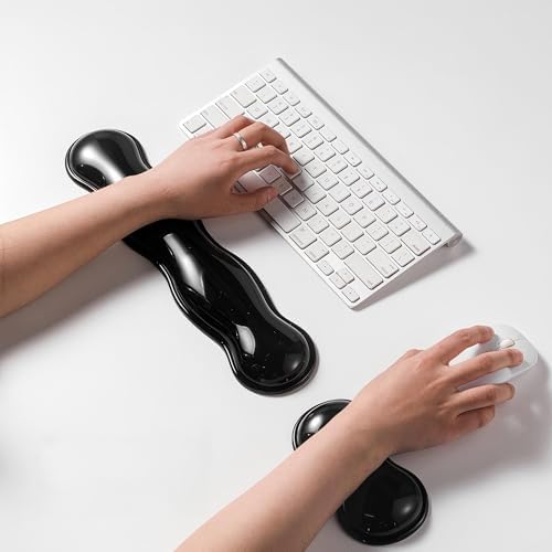 Gel Keyboard Wrist Rest Set, Clear Wrist Rest for Keyboard and Mouse, Ergonomic Keyboard Mouse Wrist Rest for Typing Pain Relief, Suitable for Office, Gaming, Computer, Laptop - Black - Image 2