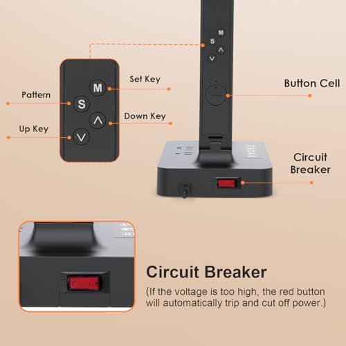 LED Desk Lamp with Power Strip: Table Lamp with Charging Station - 2 Outlets 1 USB-A Ports 1 Type-C Ports, Surge Protection and Led Display, 5ft Extension Cord, 5 Color Modes 5 Brightness - Image 6