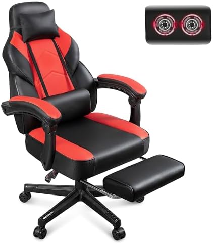 Gaming Chair for Adults, Video Game Chair with Footrest, Big and Tall Gaming Chair Heavy Duty Computer Chair with Massage Lumbar, Ergonomic Adjustable Height and 360° Swivel Seat, PU Leather, Red by Meilocar