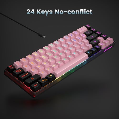 GEODMAER 65% Wired Gaming Keyboard, LED Backlit, Ultra-Compact Anti-Ghosting No-Conflict 68 Keys Membrane Gaming Wired Keyboard for PC Laptop Windows Gamer(Pink-Black) - Image 5