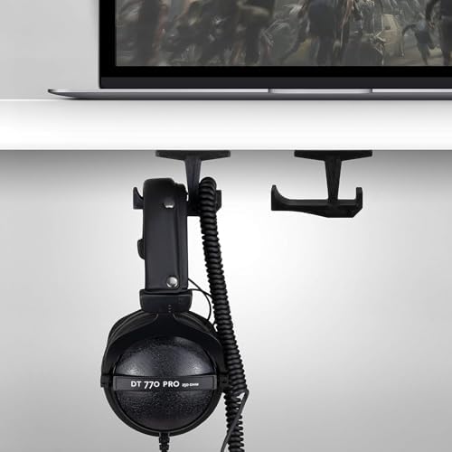 Headphone Stand (2 Pack) Under Desk Hanger for Headphones, Gaming Headsets, Mobiles Accessories, Stick On, No Screws, Black - Image 6