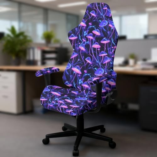 Mushroom Gaming Chair Covers with Armrest Set of 4 Office Desk Chair Slipcovers Non Slip Armrest Computer Chairs Slipcovers with Straps for Home Living Room Decorations - Image 2