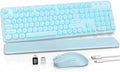 Wireless Keyboard and Mouse Combo, Backlit Round Keycaps, Retro Typewriter Keyboard with Detachable Wrist Rest, Rechargeable & Tilt Legs, 2.4GHz Cordless Connection for Windows/PC (Glowing Blue) by SABLUTE