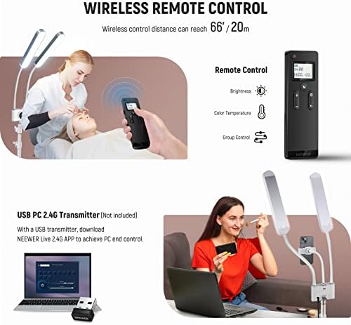 NEEWER Esthetician Light with Phone Holder & Travel Bag Kit, Support 2.4G/PC/MAC Control & Separate Control of 2 LED Light Heads, CRI98+ Bi Color Stepless Dimmable Tattoo Lighting Lash Lamp, BH40B - Image 6