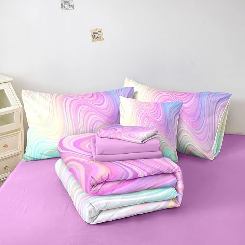 Pink Twin Bedding Sets,7PCS Girls Comforter Sets,Pink Comforter,Girls Bed Sets Twin,Bed in a Bag with Flat Sheet and Fitted Sheet,Pillowcases,Cushions for Kids - Image 3