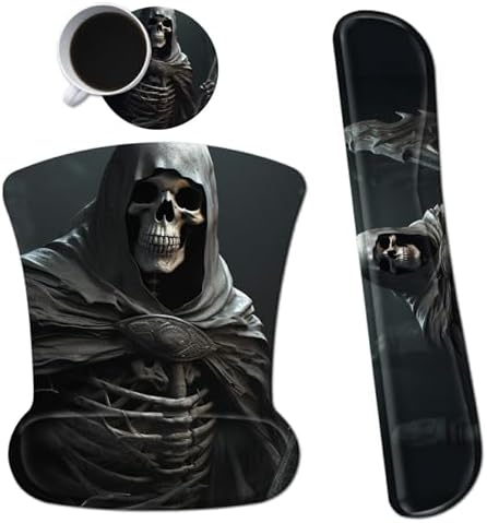 Ergonomic Mouse Pad with Wrist Support Gel, Upgrade Keyboard Wrist Rest Pad Set, Cool Skull by Dikoer