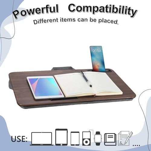 Portable Laptop Desk Fits Up to 16“ Laptops, with Tablet Slot, Built-in Cushion, Great for Home & Office,Lap Desk for Laptop,Lap Desk with Cushion (Brown, Large) - Image 5