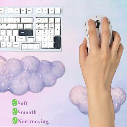 Gaming Desk Mat with Keyboard Wrist Rest Set, 4 in 1 Mouse Pad Set | Purple Large Mouse Pad& Cloud Keyboard Wrist Rest& Mouse Wrist Rest&Coaster, Comfort and Support for Typing and Gaming - Image 3