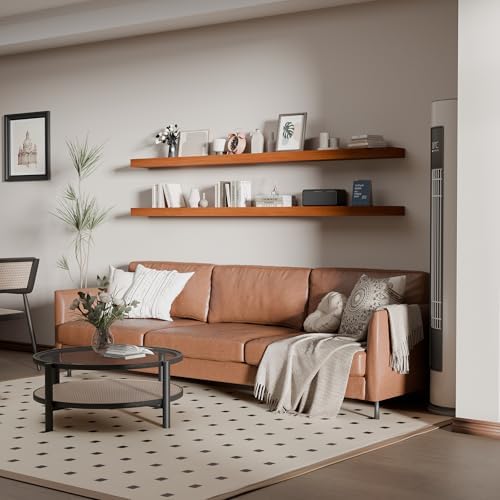 72 inch Long Floating Shelves for Wall,Solid Wood Long Shelves Set of 2,Orange Rustic Wall Mounted Shelves with Heavy Duty Brackets (Orange, 72 Inch) - Image 5