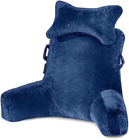 SLIGUY Reading Pillow-Bed Rest Pillow with Detachable Neck Roll & Higher Support Arm for Sitting in Bed Couch or Floor-Backrest Reading Pillow Adult Back Pillow for Reading/Watching TV/Gaming,Blue by SLIGUY