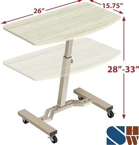SHW Mobile Height Adjustable Laptop Rolling Cart w/Lockable Wheels, Maple - Image 3