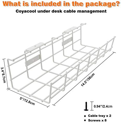 Under Desk Cable Tray - 2 Pack Cable Raceway for Wire Management. Metal Wire Organizer for Office, Studio and Home. Super Sturdy Cord Organizer for Desk - White Cable Management Under Desks - Image 5
