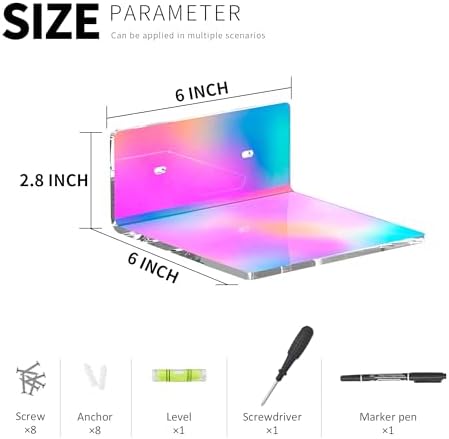 Sezanrpt 6 Inches Iridescent Small Wall Shelves, Acrylic Floating Shelf for Small Space, Acrylic Display Ledges for Funko Pop Figures, Home Décor, Plants, Smart Speaker, Digital Clock, 4 Pack - Image 2