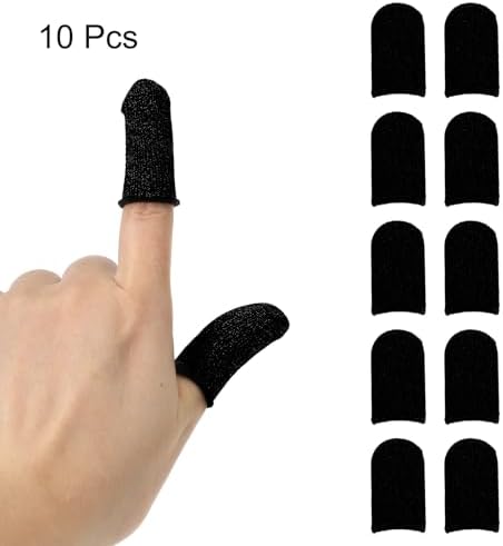 MECCANIXITY Finger Sleeves for Gaming, Touch Screen Finger Thumb Cover Sleeve, Carbon Fiber Anti-Sweat Breathable Black for Mobile Gaming Pack of 10 - Image 3