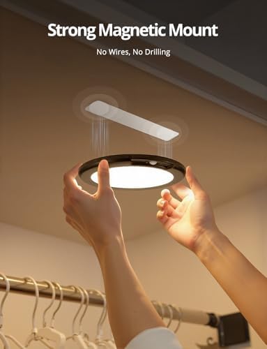 Combuh 2 Pack Black Operated Battery Powered Motion Sensor Ceiling Lights Wireless, Rechargeable 60 Day Battery Life Waterproof Inside Shower Lighting with Remote Magnetic No Wiring for Garage Closet - Image 3