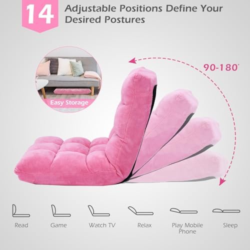 COSTWAY Floor Chair, Video Gaming Chairs with Back Support, Pink - Image 5