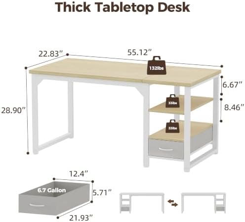 Mericonia 54" Reversible Computer Desk with Drawer, 1" Thick Office Desk - Image 2