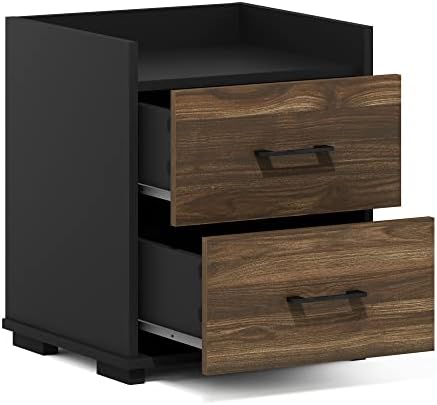 Furinno End Side Night Stand Modern Bedroom Bedside Tables Handle 2 Chest Nightstand, 1-Pack Drawer, Columbia Walnut/Black - Image 5