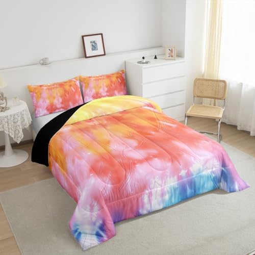 Girls Tie Dye Comforter Set with Pillowcase Trippy Bedding Boho Hippie Psychedelic Gypsy Down Comforter Twin Kids Bed Sets Soft Machine Washable Pastel Duvet Quilt Set, Orange Yellow Pink Purple Blue - Image 4