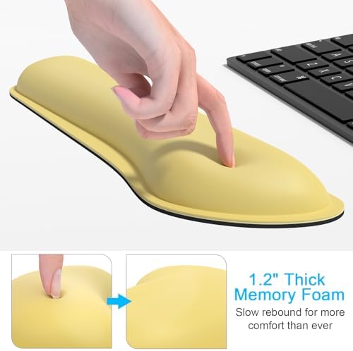 Dapesuom Keyboard Wrist Rest Set, Cute PU Leather Wrist Cushion for Computer Keyboard and Mousepad, Memory Foam Mouse Pad Rests Support with Non-Slip Base for Typing Pain Relief, Laptop, Lemon Yellow - Image 4
