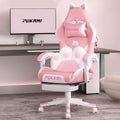 PUKAMI Pink Gaming Chair Cute with Cat Ears and Cat Paw Lumbar Cushion, Ergonomic Computer Chair for Girl with Footrest and Headrest, Comfortable Reclining PC Game Chair for Adult, Teen (Pink) by PUKAMI