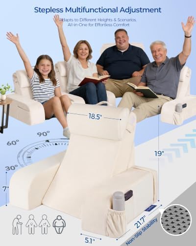 Kayfia Reading Pillow, 30-90° Stepless Adjust Angle & Height, Large, White - Image 2