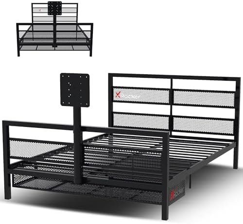 X Rocker Basecamp Full Size Gaming Bed, Rotating TV Mount with Vented Console Storage, Metal Mesh Frame with Slats, Amazon Exclusive, Black by XRocker