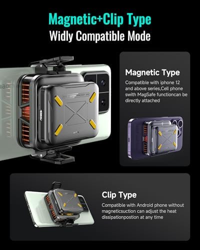 Magnetic Phone Cooler with 2500mAh Detachable Battery, Low to 15.8°F Radiator Wireless Fan with AI Temp Control & RGB, Compatible with iPhone 16/15/14/13/12 Series, Samsung, and Most Smartphones - Image 5