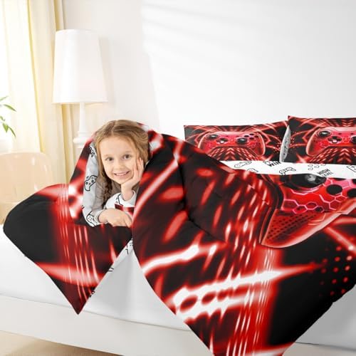 Feelyou Gamer Bedding Set Toddler Size Kids Gaming Comforter Set for Boys Girls Teens Game Room Decor Red Black Geometric Game Controller Duvet Quilt - Image 7