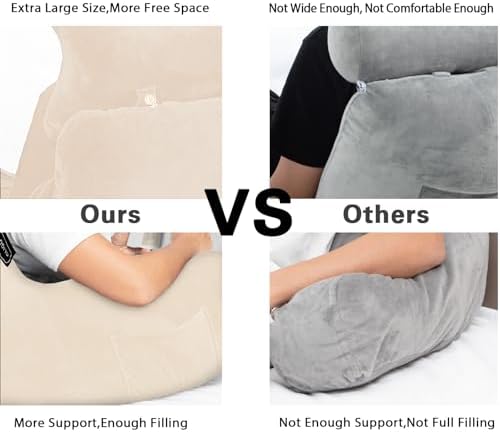 SLIGUY Reading Pillow-Bed Rest Pillow with Detachable Neck Roll & Higher Support Arm for Sitting in Bed Couch or Floor-Backrest Reading Pillow Adult Back Pillow for Reading/Watching TV/Gaming,Beige - Image 5