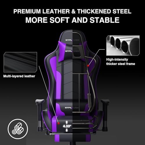 GTPLAYER Gaming Chair with Footrest Speakers Video Game Chair Bluetooth Music Heavy Duty Ergonomic Computer Office Desk Chair - Image 5