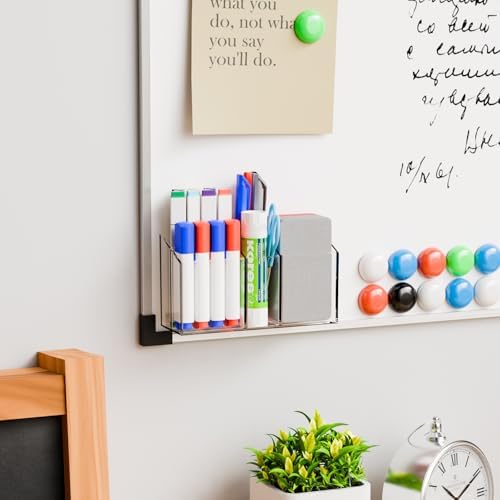 Yieach 2 Pack Magnetic Marker Holder for Whiteboard with Magnet and Adhesive - Non Slip Clear Acrylic Magnetic Pen Cup and Dry Erase Marker Holder for Expo,Refrigerator,Locker and Classroom Organizer - Image 2