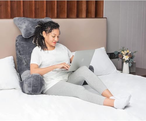 SLIGUY Reading Pillow-Bed Rest Pillow with Detachable Neck Roll & Support Arm for Sitting in Bed Couch or Floor-Backrest Reading Pillow Adult Back Pillow for Reading/Watching TV/Gaming,Dark Grey - Image 2