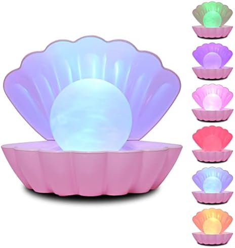 LKUA Shell Pearl Beach Themed Night Light, RGB 8 Colors Changing Mood Shell Pearl Lamps, Bedside LED Clamshell Portable Night Lights for Bar (Pink) by LKUA