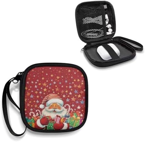 Christmas Santa Claus Portable Headphone Carrying Bag, Travel Portable Storage Bags for Bluetooth Wireless Headphones, Cords, Cable, Earbuds, Charger, USB Flash Driver, MP3 - Image 2