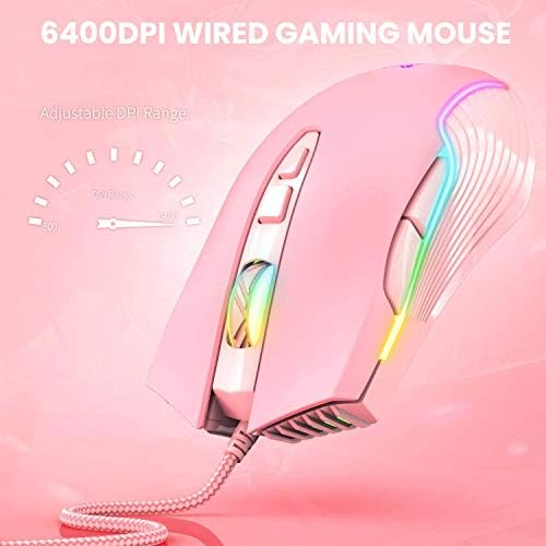 RGB Gaming Mouse Wired, 6400 DPI & 7 Buttons, Pink - Image 4