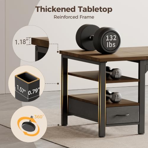 Mericonia 63" Reversible Computer Desk with Drawer, 1.2" Thick Office Desk - Image 4